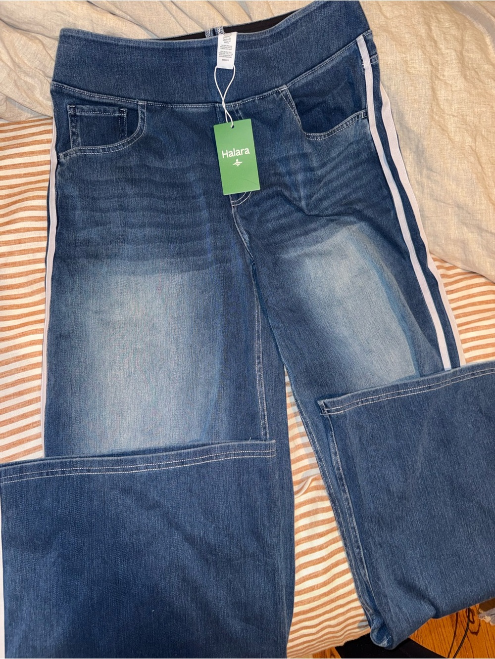 HALARA Blue Denim-Look Leggings with Side Stripes